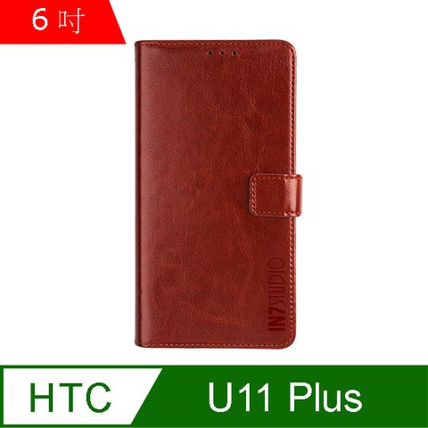 IN7 瘋馬紋 HTC U11+ (6吋) 錢包式 磁扣側掀PU皮套 吊飾孔 手機皮套保護殼-棕色