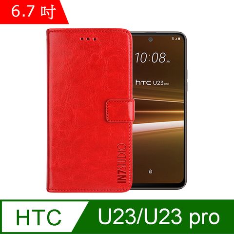 IN7 瘋馬紋 HTC U23/U23 pro (6.7吋) 錢包式 磁扣側掀PU皮套 吊飾孔 手機皮套保護殼-紅色