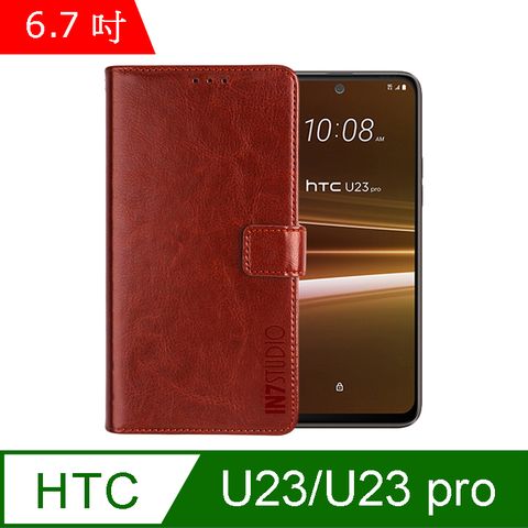 IN7 瘋馬紋 HTC U23/U23 pro (6.7吋) 錢包式 磁扣側掀PU皮套 吊飾孔 手機皮套保護殼-棕色