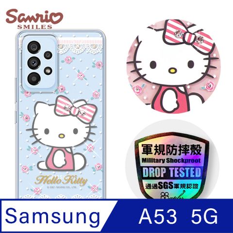 APBS 三麗鷗 Kitty Samsung Galaxy A53 5G 輕薄軍規防摔彩鑽手機殼-凱蒂蕾絲夢