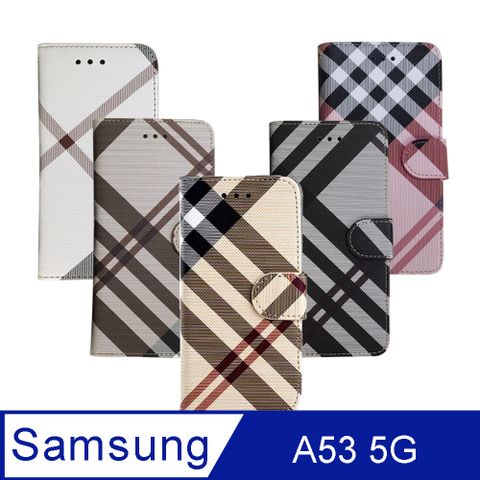 Aguchi 亞古奇 Samsung Galaxy A53 5G 共用版 英倫格紋氣質手機皮套 側掀磁扣高度防護 獨家限量發行
