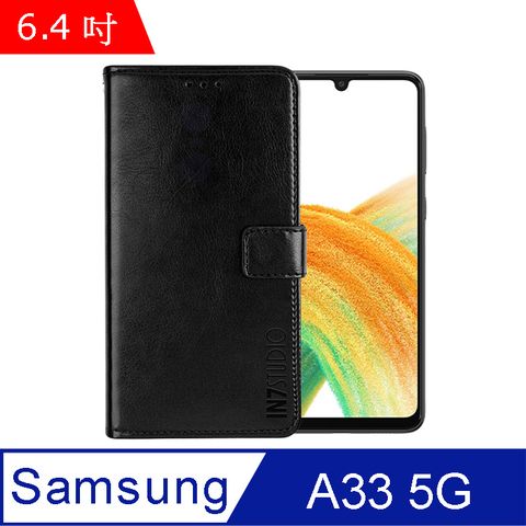 IN7 瘋馬紋 Samsung Galaxy A33 5G (6.4吋) 錢包式 磁扣側掀PU皮套 吊飾孔 手機皮套保護殼-黑色