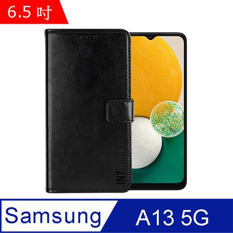 IN7 瘋馬紋 Samsung A13 5G (6.5吋) 錢包式 磁扣側掀PU皮套 吊飾孔 手機皮套保護殼-黑色