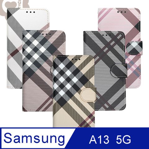 Aguchi 亞古奇 Samsung Galaxy A13 5G (精品版) 英倫格紋氣質手機皮套 側掀磁扣高度防護 獨家限量發行