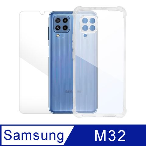 Samsung 三星 【Timo】 Galaxy M32 四角防摔透明保護殼+螢幕玻璃保護貼膜