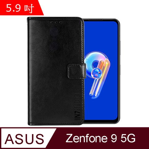 IN7 瘋馬紋 ASUS Zenfone 9 5G (5.9吋) 錢包式 磁扣側掀PU皮套 吊飾孔 手機皮套保護殼-黑色