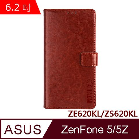 IN7 瘋馬紋 ASUS ZenFone 5/5Z (6.2吋)ZE620KL/ZS620KL 錢包式 磁扣側掀PU皮套 吊飾孔 手機皮套保護殼-棕色