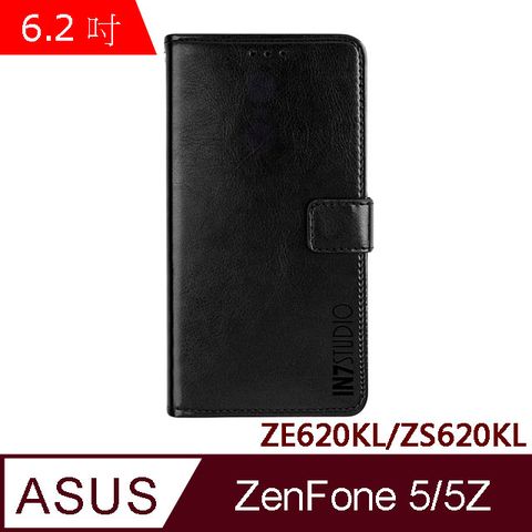 IN7 瘋馬紋 ASUS ZenFone 5/5Z (6.2吋)ZE620KL/ZS620KL 錢包式 磁扣側掀PU皮套 吊飾孔 手機皮套保護殼-黑色
