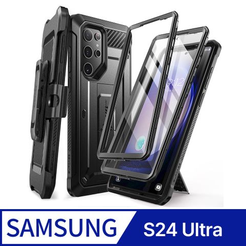 SUPCASE Galaxy S24 Ultra(6.8吋)抗震防摔支架保護殼(黑: 含螢幕防護膜夾扣套)