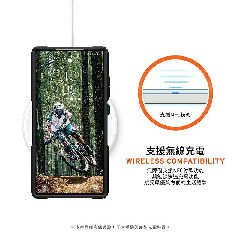 1005  18支援NFC技術支援無線充電WIRELESS COMPATIBILITY無障礙支援NFC付款功能與無線快速充電功能感受最優質方便的生活體驗*本產品僅含保護殼,不含手機與無線充電裝置。