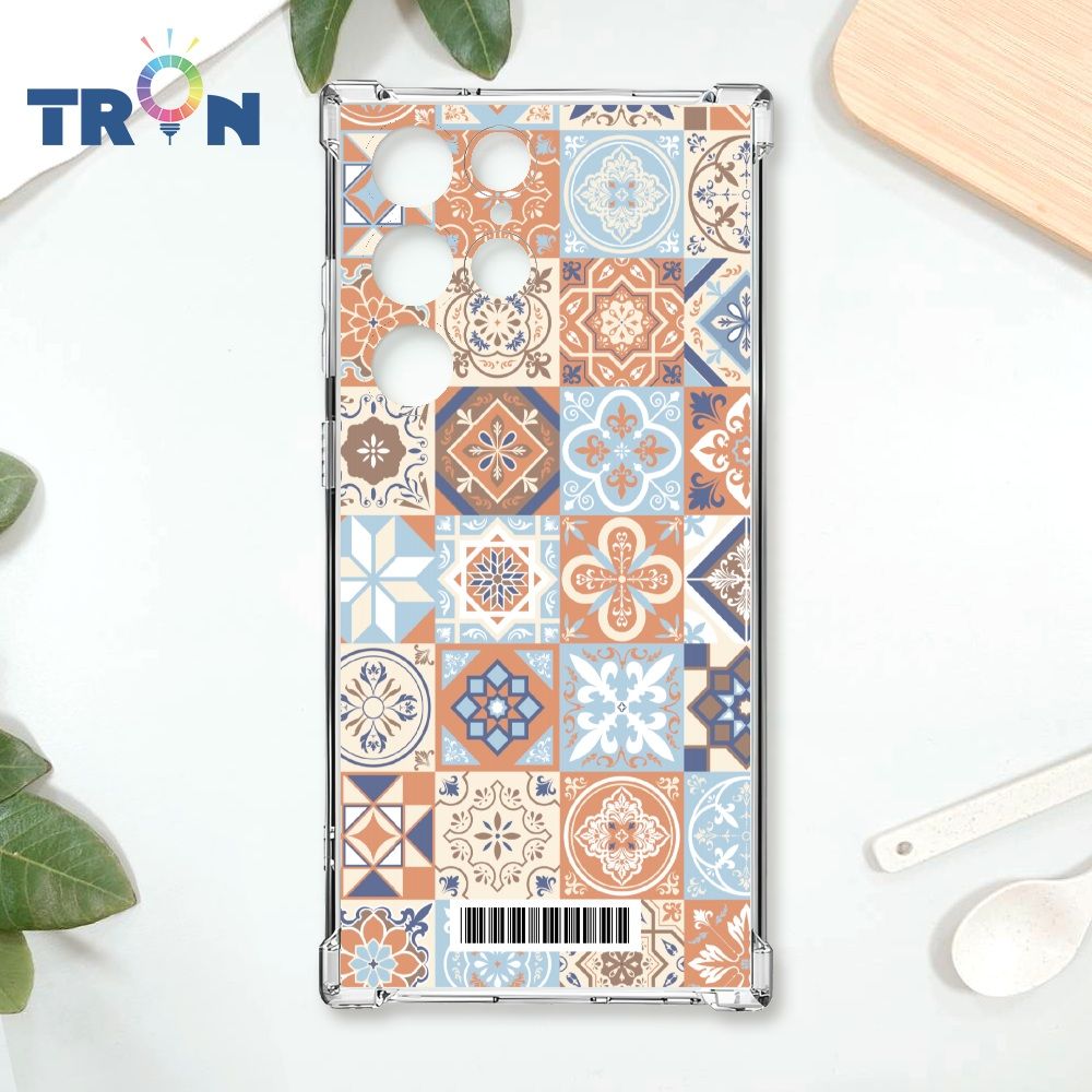  TRON 三星 S24 Ultra 優雅北歐風幾何復古花磚  載具 四角防摔殼 手機殼