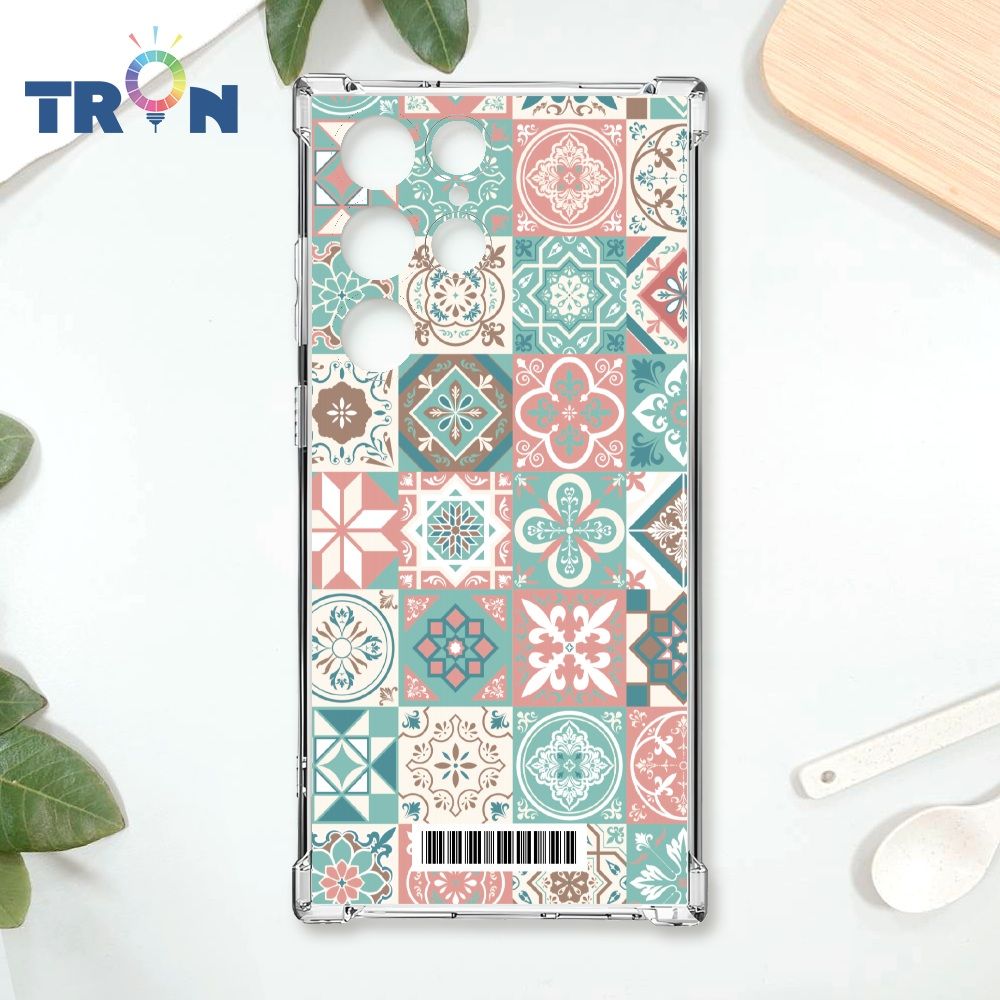  TRON 三星 S24 Ultra 優雅北歐風幾何復古花磚  載具 四角防摔殼 手機殼