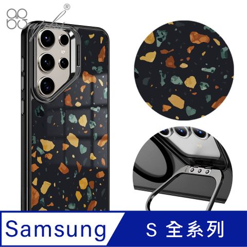 APBS Samsung S25/S24/S23系列 軍規防摔合金框隱形立架手機殼-黑磨石