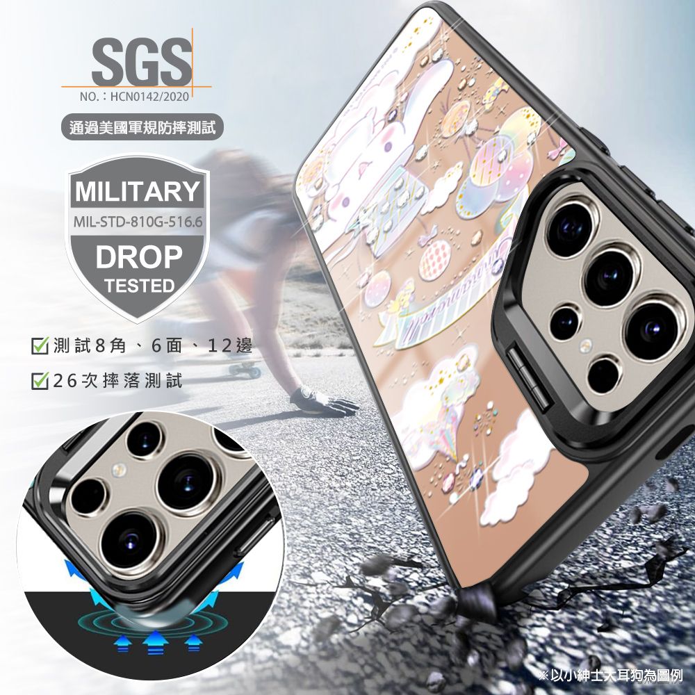 SGSNO.: HCN0142/2020通過美國軍規防摔測試MILITARYMIL-STD-810G-516.6DROPTESTED測試8角、6面、12邊次摔落測試以小紳士耳狗為圖例
