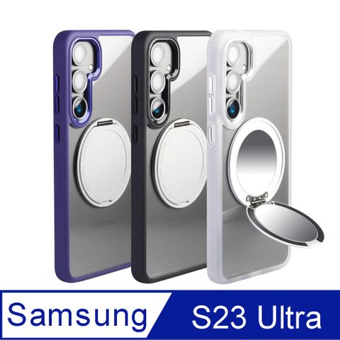 【Mira Winks】YOI系列-雙鏡掀蓋版 For Samsung S23 Ultra 旋轉磁吸支架+鏡面 保護殼