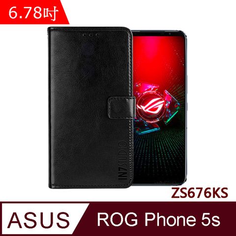 PU IN7 瘋馬紋 ASUS ROG Phone 5S (6.78吋) ZS676KS 錢包式 磁扣側掀皮套 吊飾孔 手機皮套保護殼-黑色