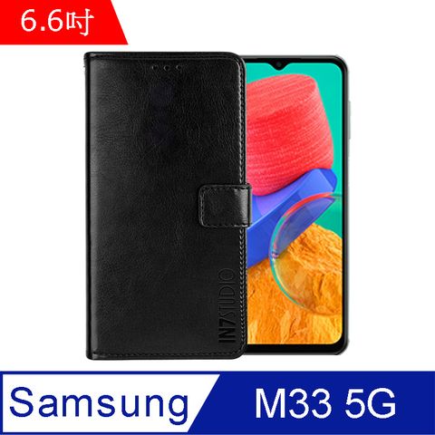 IN7 瘋馬紋 Samsung Galaxy M33 5G (6.6吋) 錢包式 磁扣側掀PU皮套 吊飾孔 手機皮套保護殼-黑色