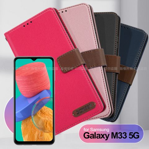 Xmart for SAMSUNG Galaxy M33 度假浪漫風斜紋側掀支架皮套