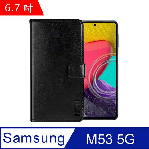 IN7 瘋馬紋 Samsung Galaxy M53 5G (6.7吋) 錢包式 磁扣側掀PU皮套 吊飾孔 手機皮套保護殼-黑色