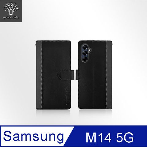 for Samsung Galaxy M14 5G雙料撞色前扣磁吸內層卡夾皮套