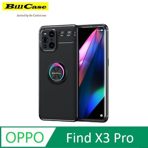 Bill Case 2021 鈦靚 360度 磁吸耐用指環支架 OPPO Find X3 Pro 全覆抗摔保護殼 - 酷黑 + 極光