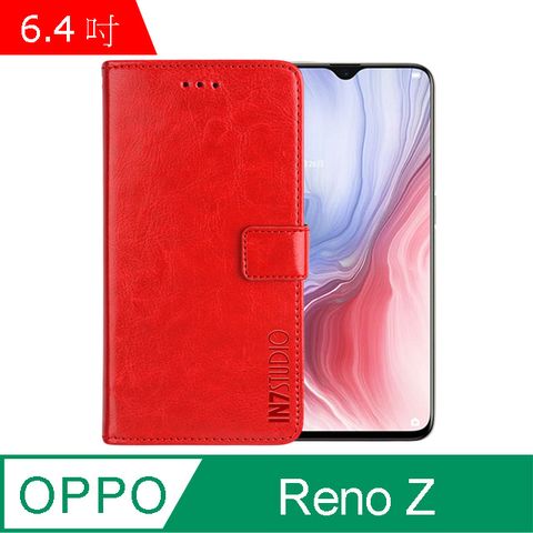 PU IN7 瘋馬紋 OPPO Reno Z (6.4吋) 錢包式 磁扣側掀皮套 吊飾孔 手機皮套保護殼-紅色