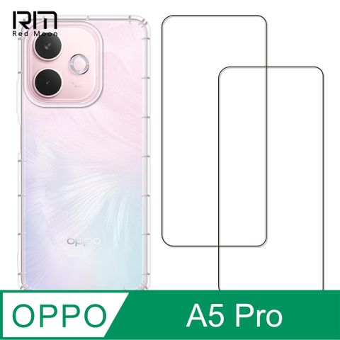 RedMoon OPPO A5 Pro 5G 手機殼貼3件組 空壓殼鏡頭增高版-9H玻璃保貼2入