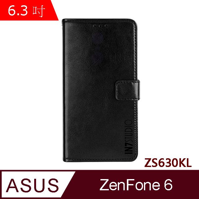 PU IN7 瘋馬紋 ASUS ZenFone6 ZS630KL (6.3吋) 錢包式 磁扣側掀皮套 吊飾孔 手機皮套保護殼-黑色