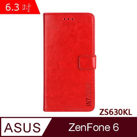 IN7 瘋馬紋 ASUS ZenFone6 ZS630KL (6.3吋) 錢包式 磁扣側掀PU皮套 吊飾孔 手機皮套保護殼-紅色