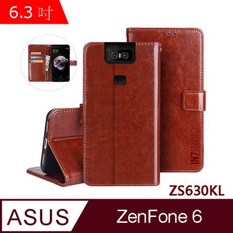 IN7 瘋馬紋 ASUS ZenFone6 ZS630KL (6.3吋) 錢包式 磁扣側掀PU皮套 吊飾孔 手機皮套保護殼-棕色
