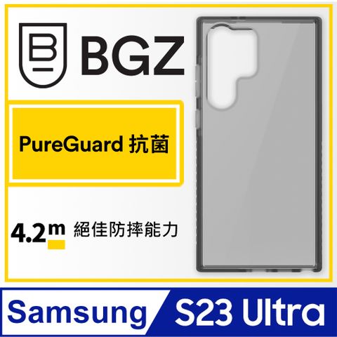 BodyGuardz 美國 BGZ/ 三星 S23 Ultra 專用頂級王牌耐衝擊抗菌軍規殼 - 透黑