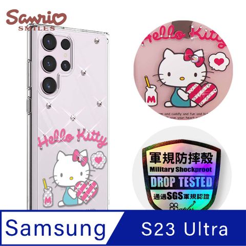 APBS 三麗鷗 Kitty Samsung Galaxy S23 Ultra 輕薄軍規防摔水晶彩鑽手機殼-凱蒂愛你唷