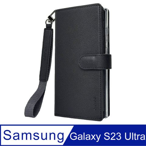 Araree 三星 Galaxy S23 Ultra 手工皮夾式保護皮套(黑)