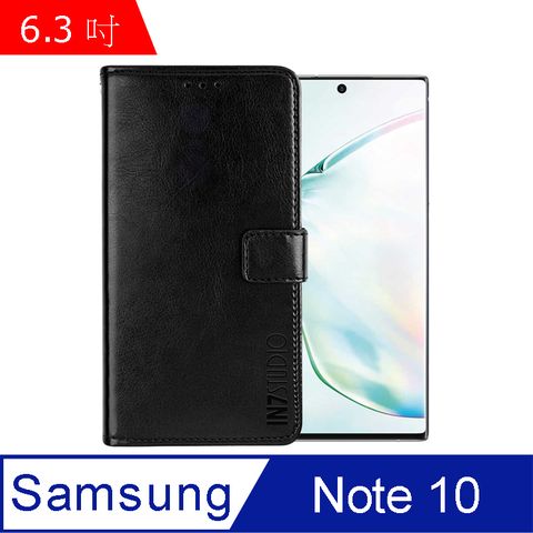 IN7 瘋馬紋 Samsung Note 10 (6.3吋) 錢包式 磁扣側掀PU皮套 吊飾孔 手機皮套保護殼-黑色