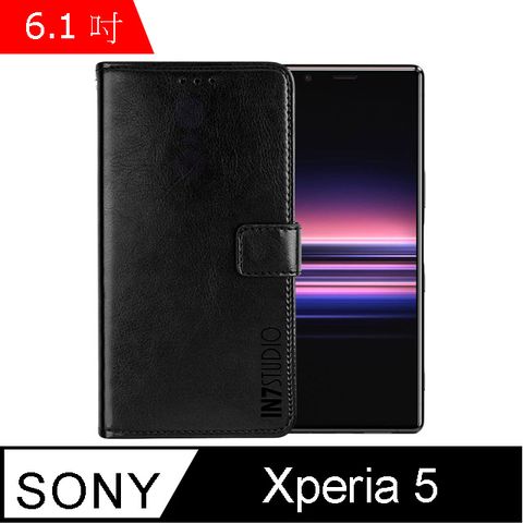 PU IN7 瘋馬紋 SONY Xperia 5 (6.1吋) 錢包式 磁扣側掀皮套 吊飾孔 手機皮套保護殼-黑色