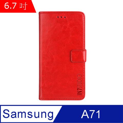 IN7 瘋馬紋 Samsung Galaxy A71 (6.7吋) 錢包式 磁扣側掀PU皮套 吊飾孔 手機皮套保護殼-紅色