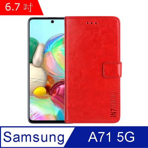 PU IN7 瘋馬紋 Samsung Galaxy A71 5G (6.7吋) 錢包式 磁扣側掀皮套 吊飾孔 手機皮套保護殼-紅色