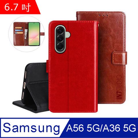 IN7 瘋馬紋 Samsung A56 5G/A36 5G (6.7吋) 錢包式 磁扣側掀PU皮套 吊飾孔 手機皮套保護殼