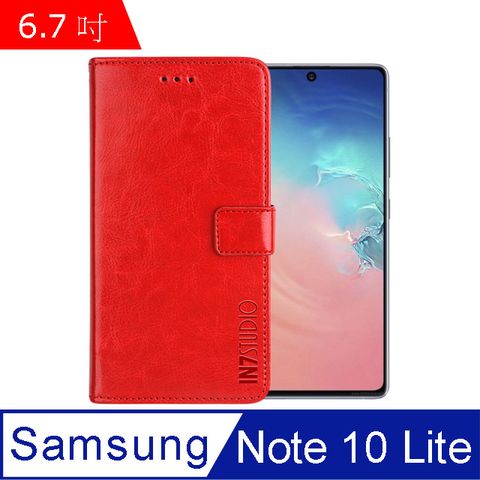 IN7 瘋馬紋 Samsung Note 10 Lite (6.7吋) 錢包式 磁扣側掀PU皮套 吊飾孔 手機皮套保護殼-紅色