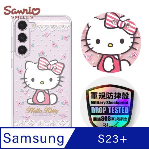 APBS 三麗鷗 Kitty Samsung Galaxy S23+ 輕薄軍規防摔水晶彩鑽手機殼-凱蒂蕾絲夢