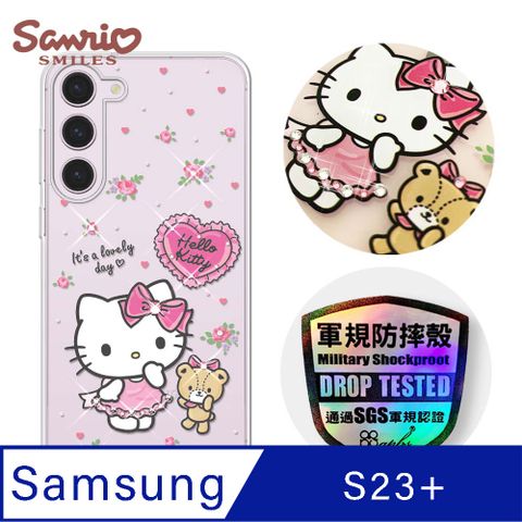 APBS 三麗鷗 Kitty Samsung Galaxy S23+ 輕薄軍規防摔水晶彩鑽手機殼-凱蒂好心情