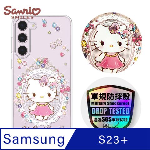 APBS 三麗鷗 Kitty Samsung Galaxy S23+ 輕薄軍規防摔水晶彩鑽手機殼-凱蒂奢華風