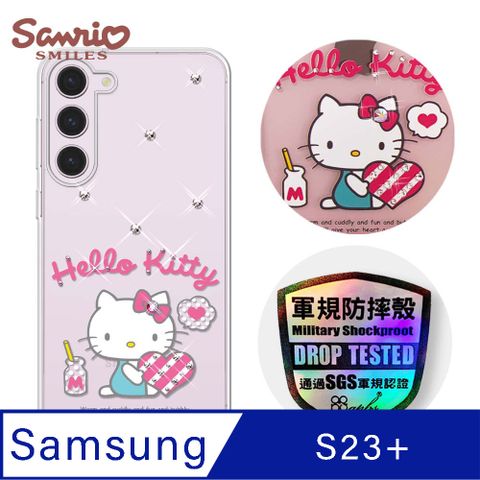 APBS 三麗鷗 Kitty Samsung Galaxy S23+ 輕薄軍規防摔水晶彩鑽手機殼-凱蒂愛你唷