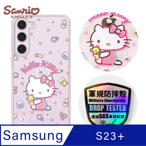 APBS 三麗鷗 Samsung Galaxy S23+ 輕薄軍規防摔水晶彩鑽手機殼-愛心凱蒂