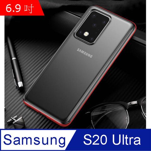 IN7 魔影系列 Samsung S20 Ultra (6.9吋)透黑色磨砂款TPU+PC背板 防摔防撞 手機保護殼-紅色