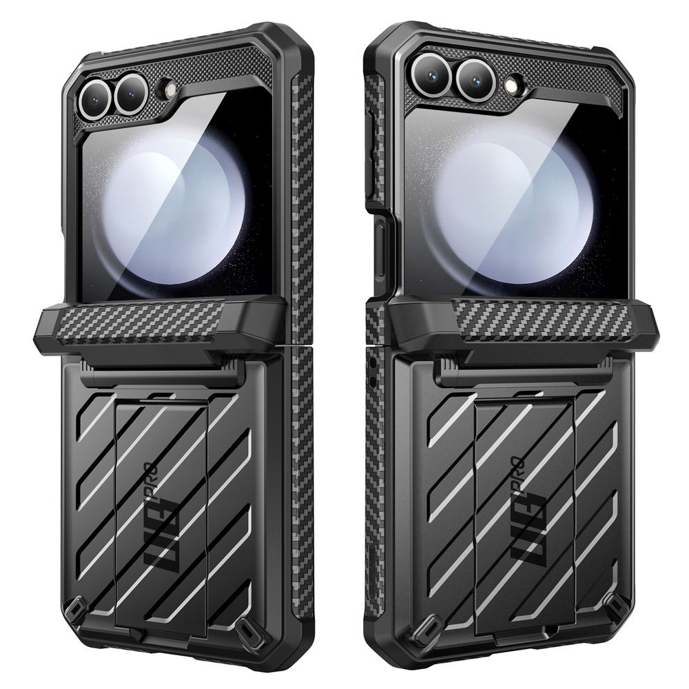  SUPCASE Galaxy Z Flip 6 UB Pro-抗震防摔支架保護殼(黑: 含外螢幕防護膜夾扣套)