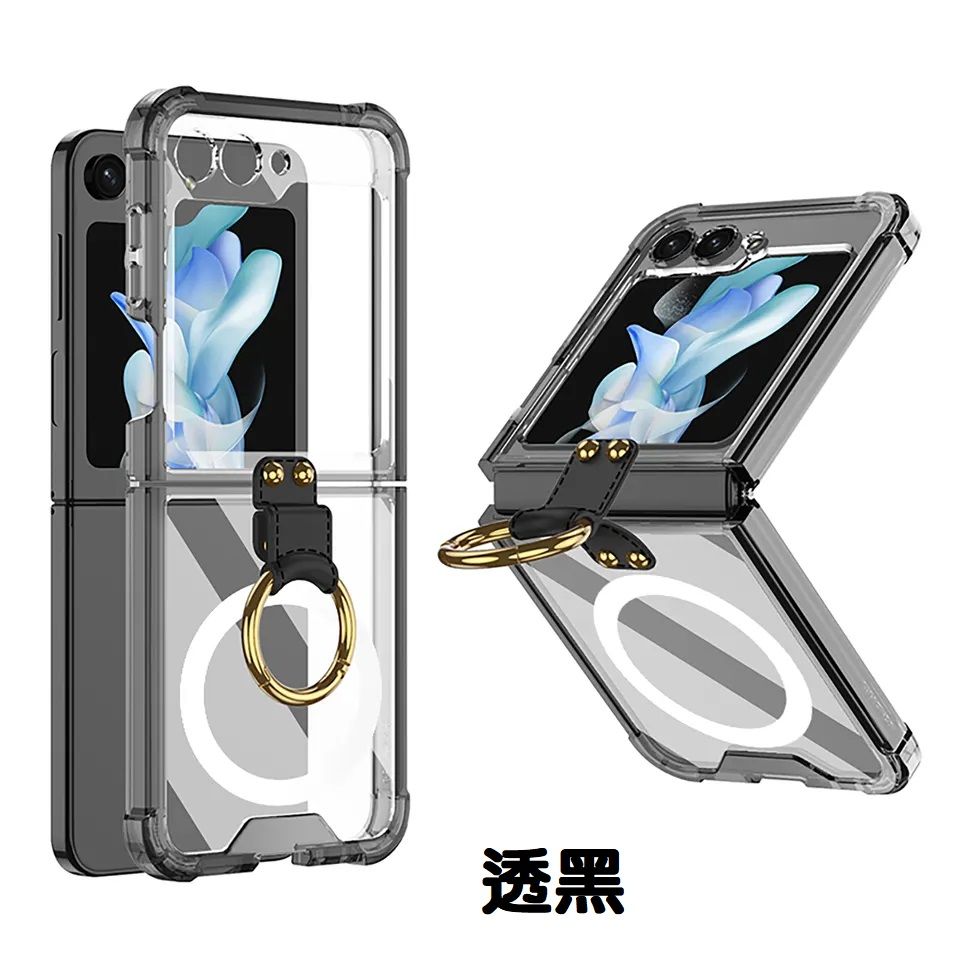  【ACE_CASE】SAMSUNG Galaxy Z Flip6 磁吸充電四角氣囊指環透明PC背蓋+矽膠軟邊框手機殼保護殼保護套