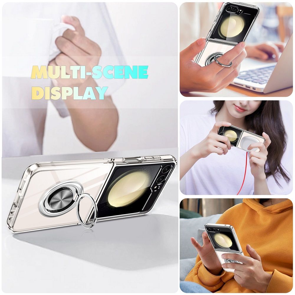  【ACE_CASE】SAMSUNG Galaxy Z Flip6 熱點360度指環支架透明PC硬背蓋+矽膠軟邊框手機殼保護殼保護套