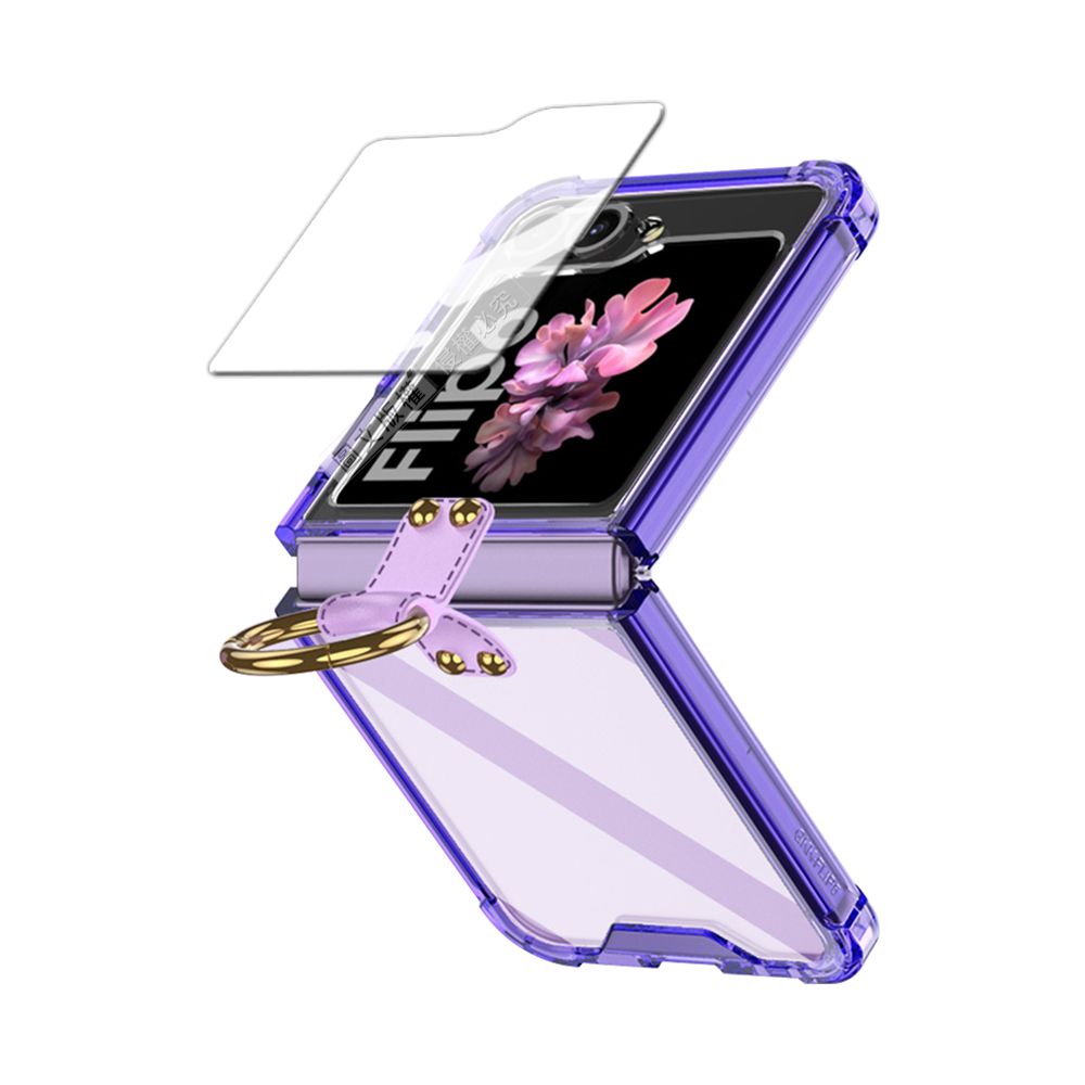  三星 Galaxy Z Flip6 殼膜分離式 透明氣囊指環支架防摔殼+鋼化膜 手機殼