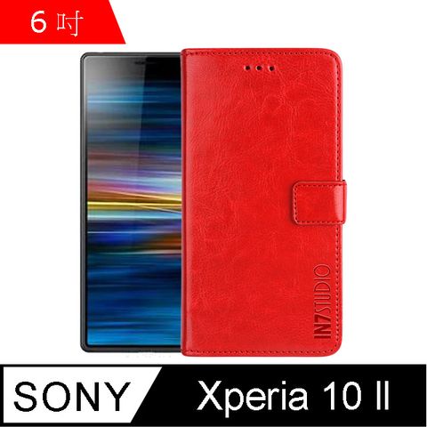 IN7 瘋馬紋 SONY Xperia 10 II (6吋) 錢包式 磁扣側掀皮套 吊飾孔 手機皮套保護殼-紅色